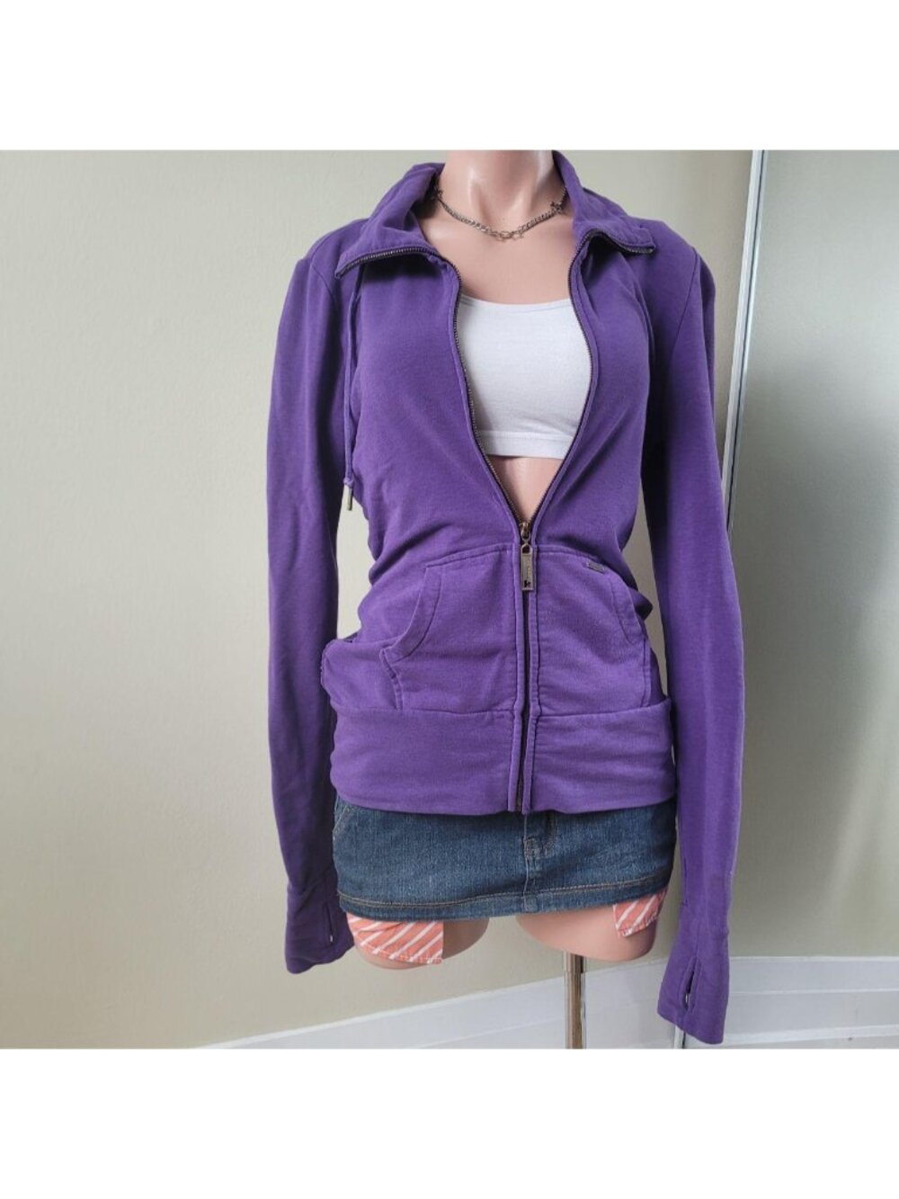 Kismet Purple Ruched Cropped Fitted Vintage Track Jersey (M)